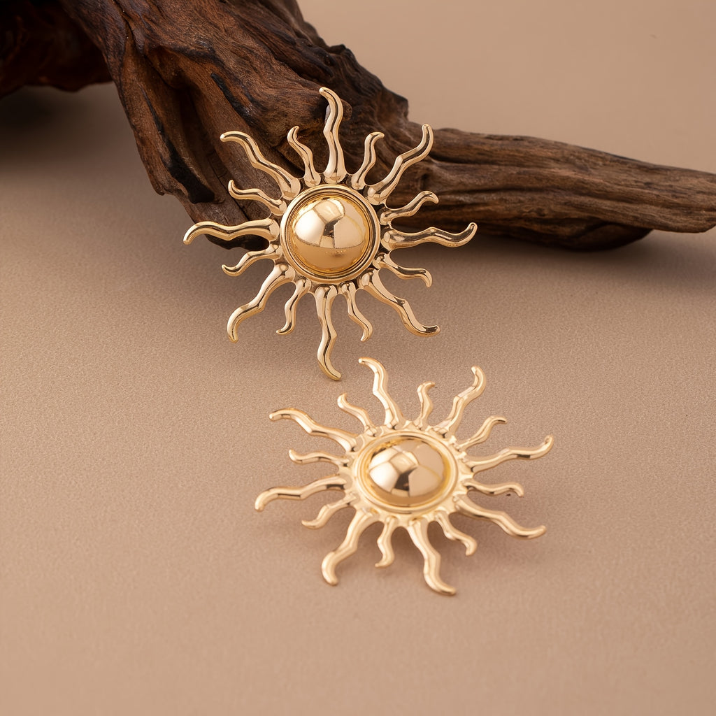 Gold-Tone Sun Earrings with Wavy Rays