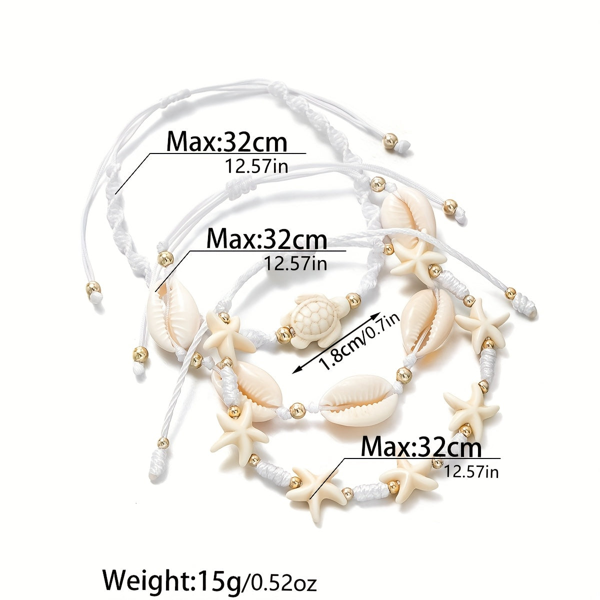 Bohemian White Woven Bracelet Set with Beach Charms