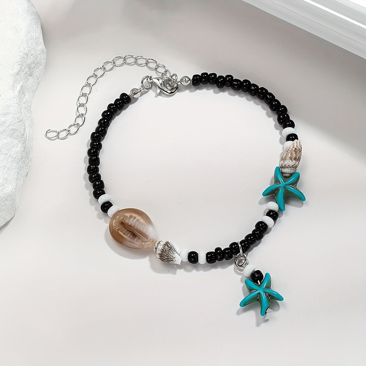 Bohemian Beaded Shell & Turquoise Starfish Anklet