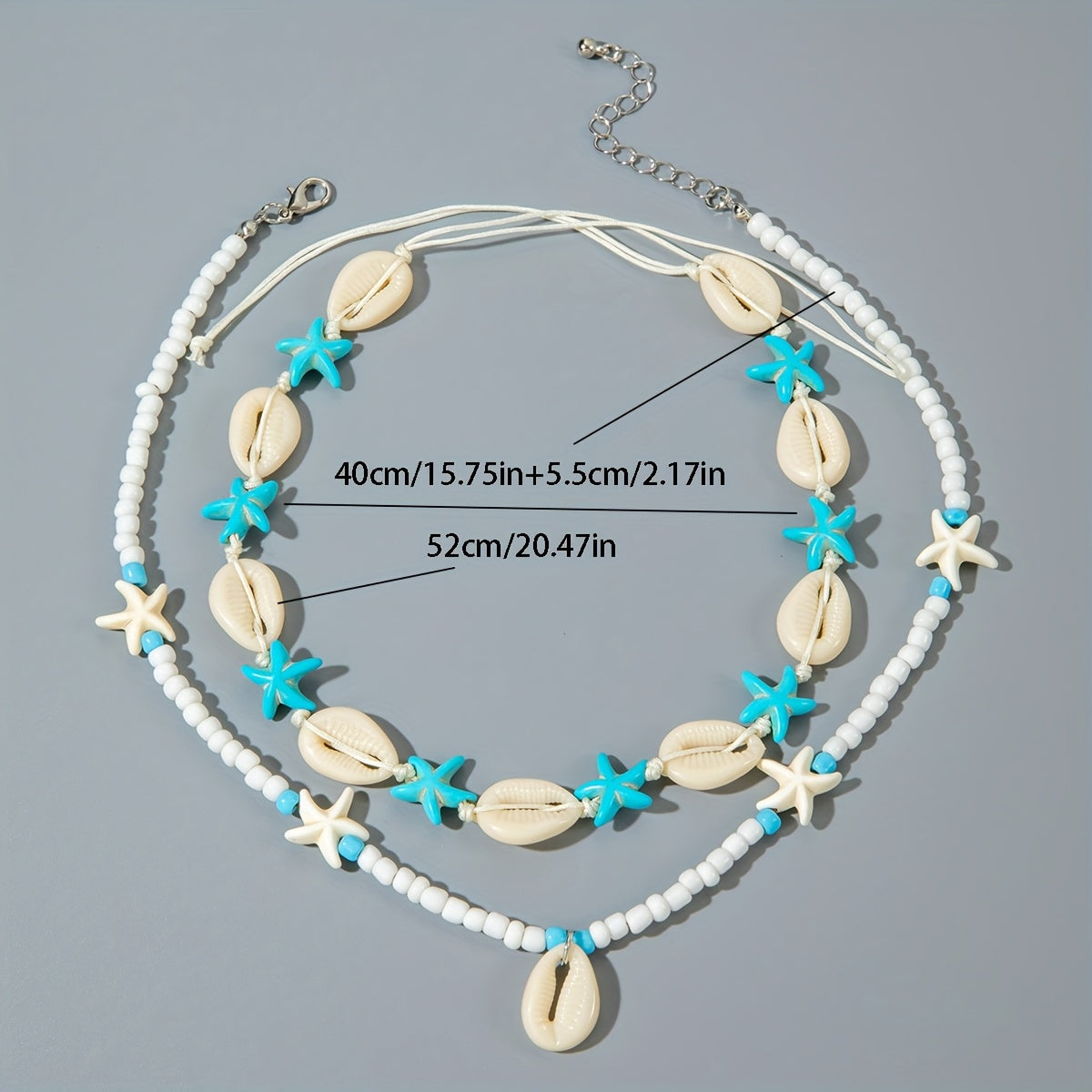 White Shell and Turquoise Starfish Layered Necklace