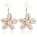 Bohemian Shell Flower Drop Earrings with Pearl