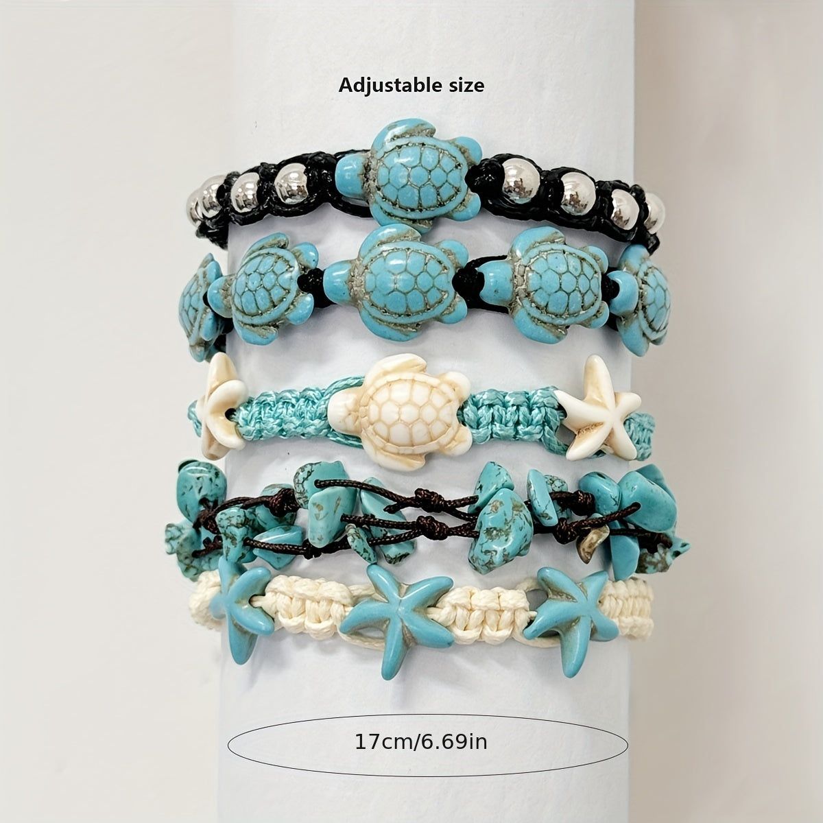 Turquoise Turtle & Starfish Beaded Bracelets Set