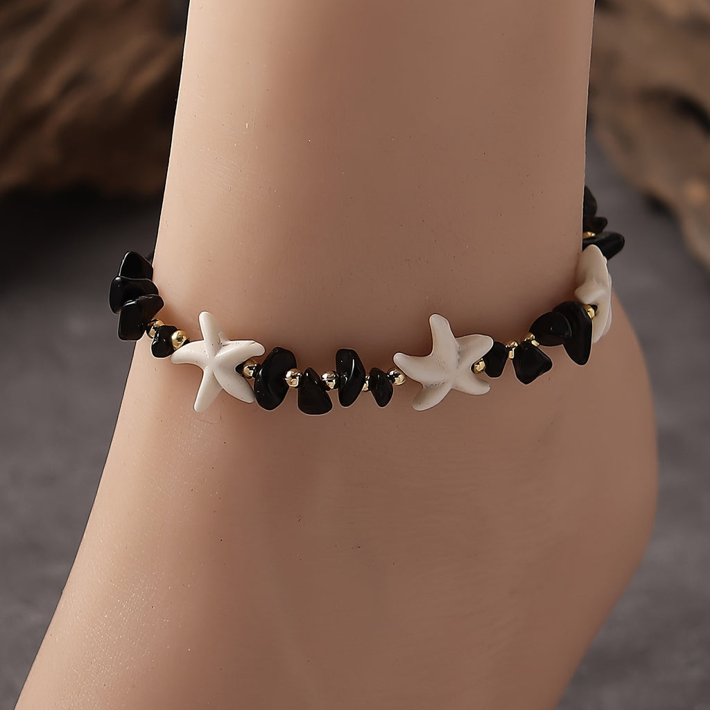 Adjustable Green Stone Starfish Anklet