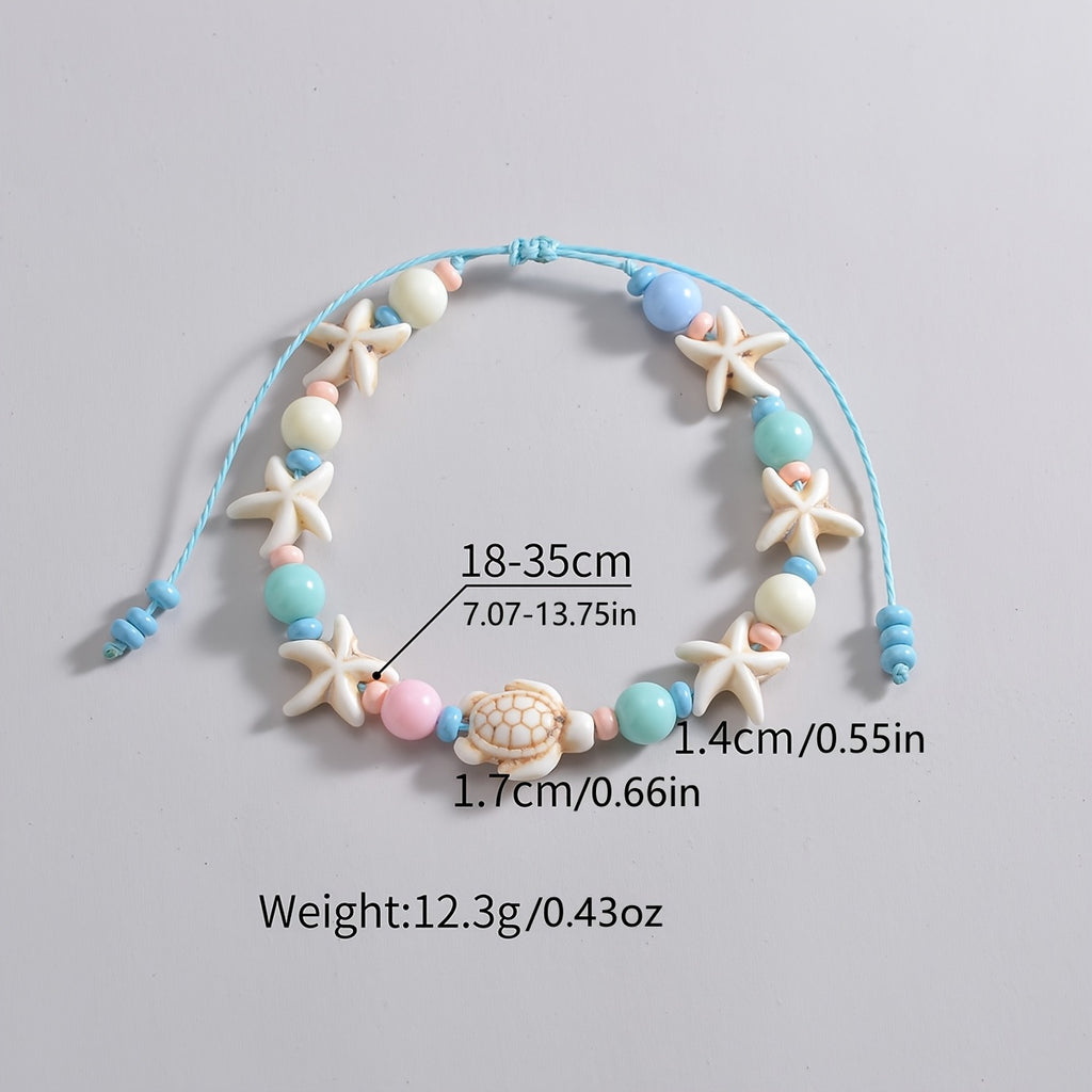 Beach Anklet with Pastel Turtle and Starfish Charms
