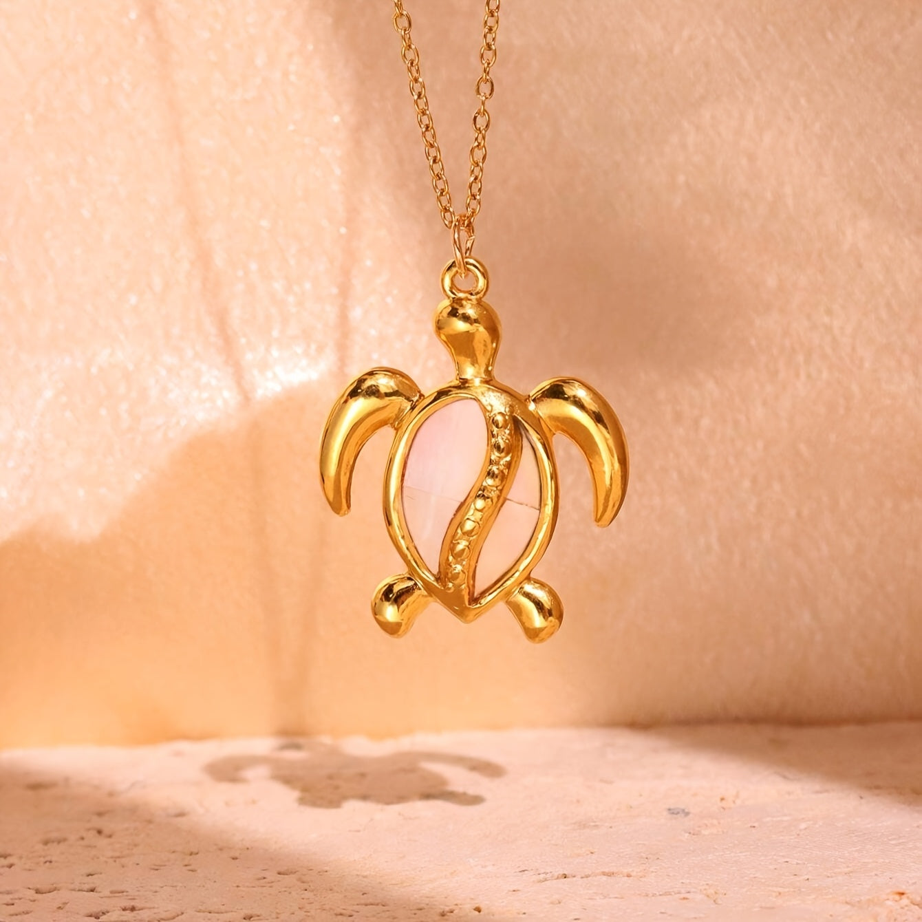 Gold Sea Life Pendant Necklaces with Shell Inlays