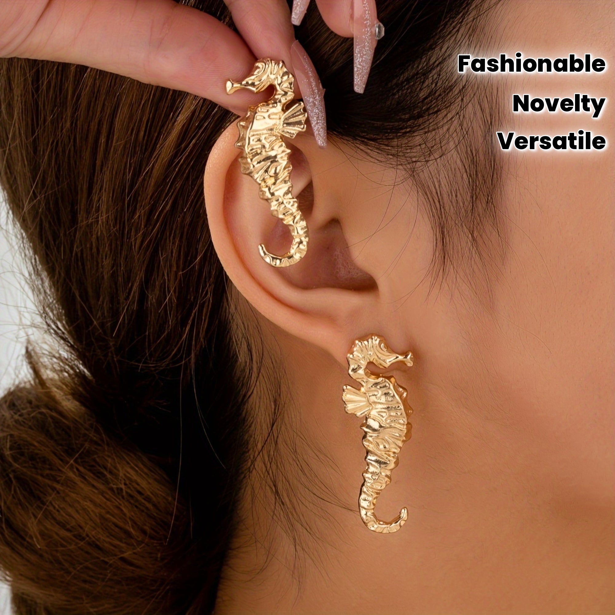 Gold Seahorse Ear Cuff Earrings