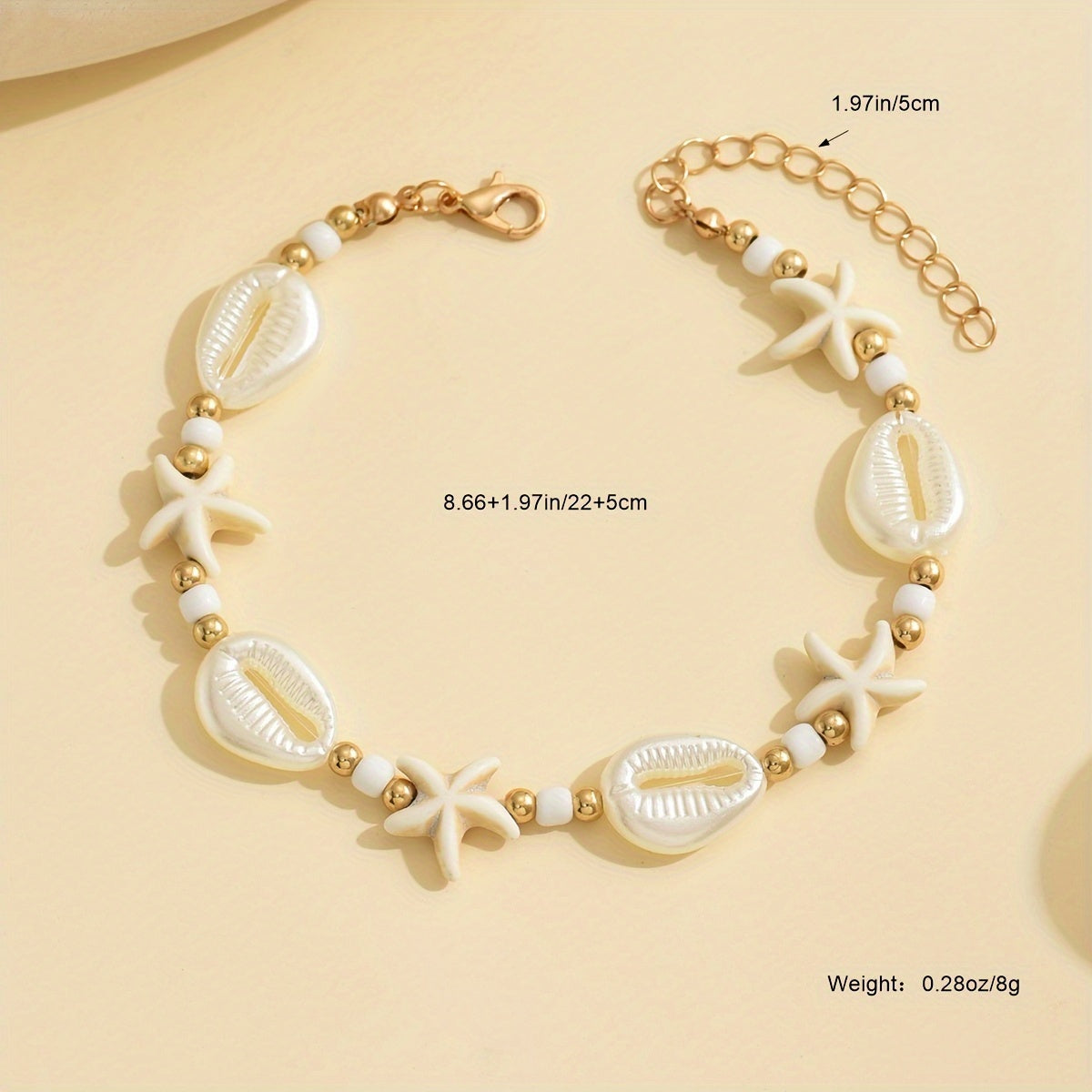 Boho White Shell and Starfish Anklet