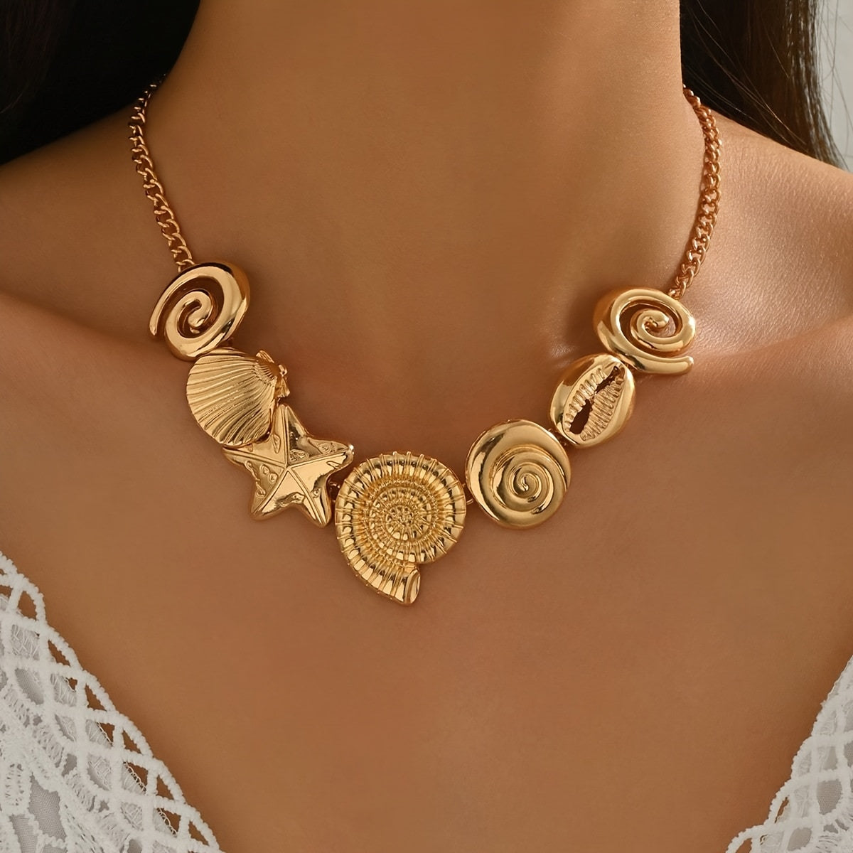 Gold-Tone Seashell and Starfish Choker Necklace