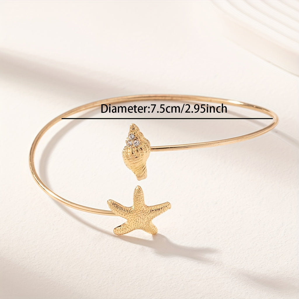 Bohemian Gold-Tone Arm Cuff with Seahorse Starfish