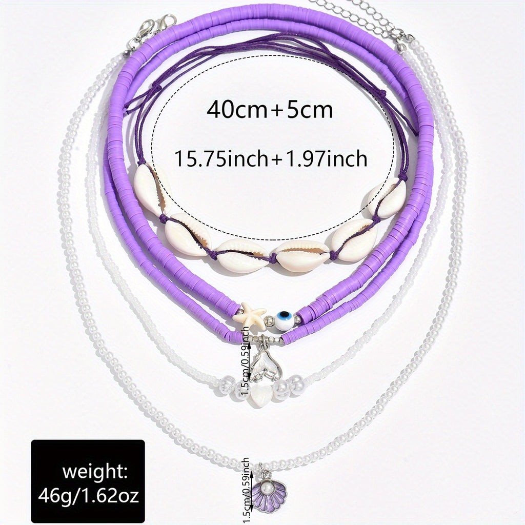 Beachy Layered Choker Set with Shells & Mermaid Tail
