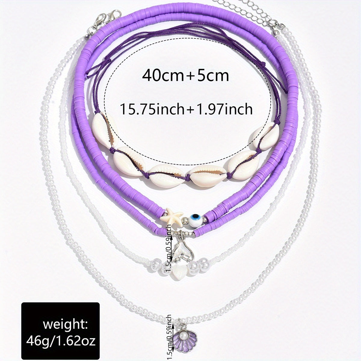 Beachy Layered Choker Set with Shells & Mermaid Tail