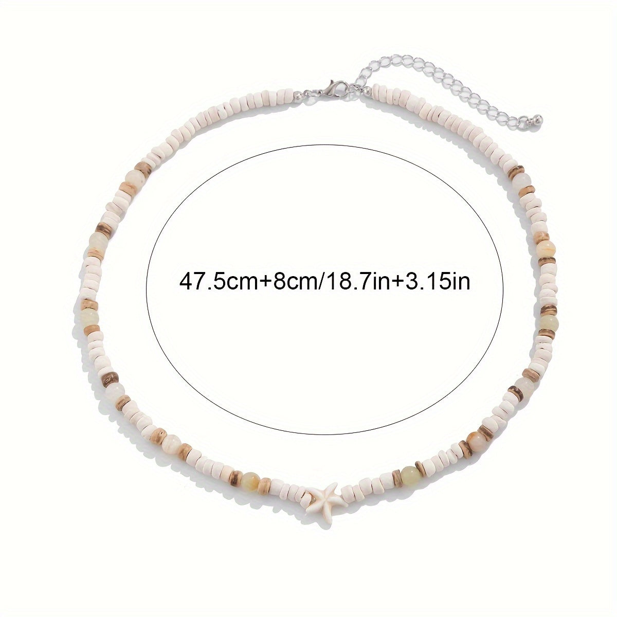 White Shell Starfish Choker with Stone Beads