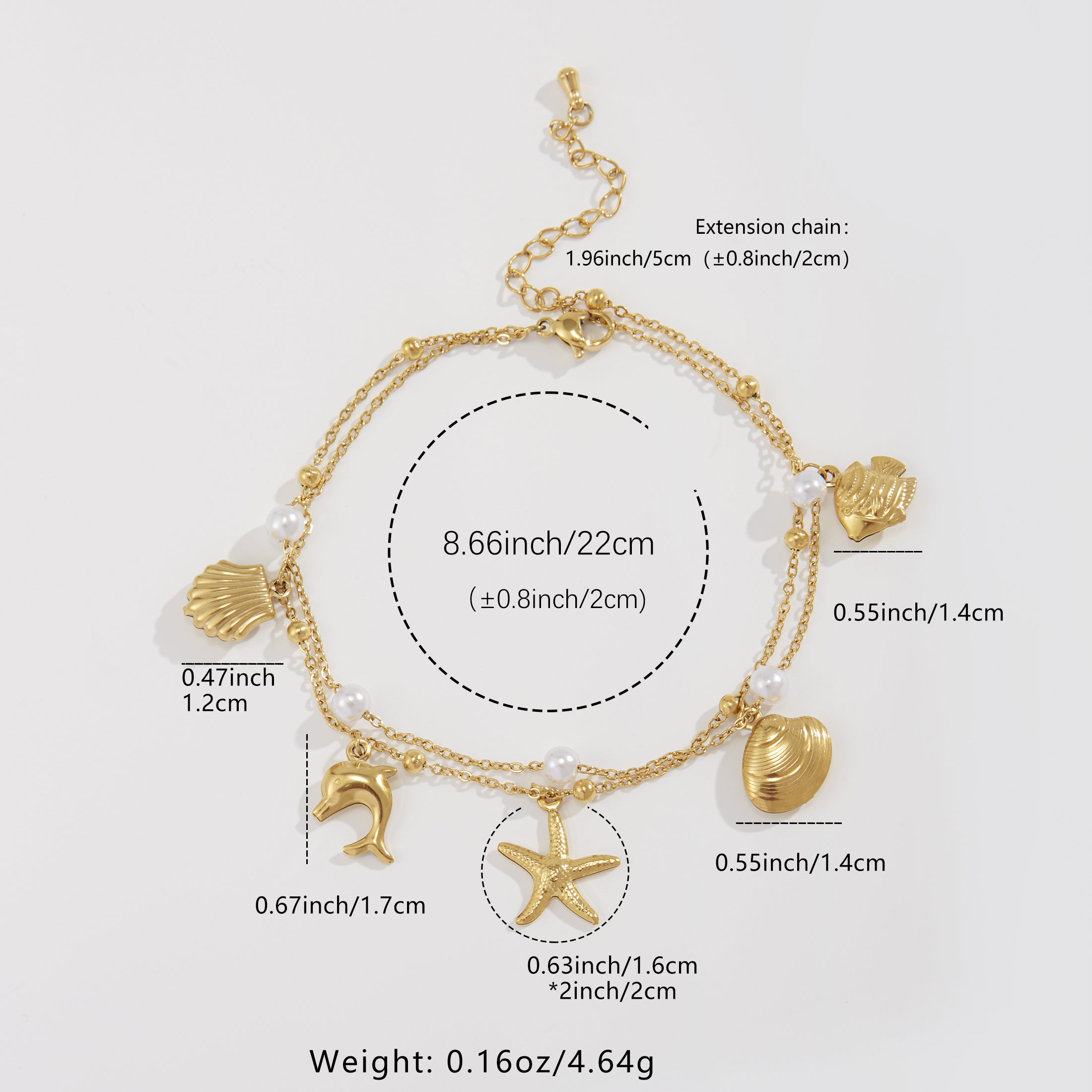 Gold-Tone Layered Anklet with Marine Charms and Pearls