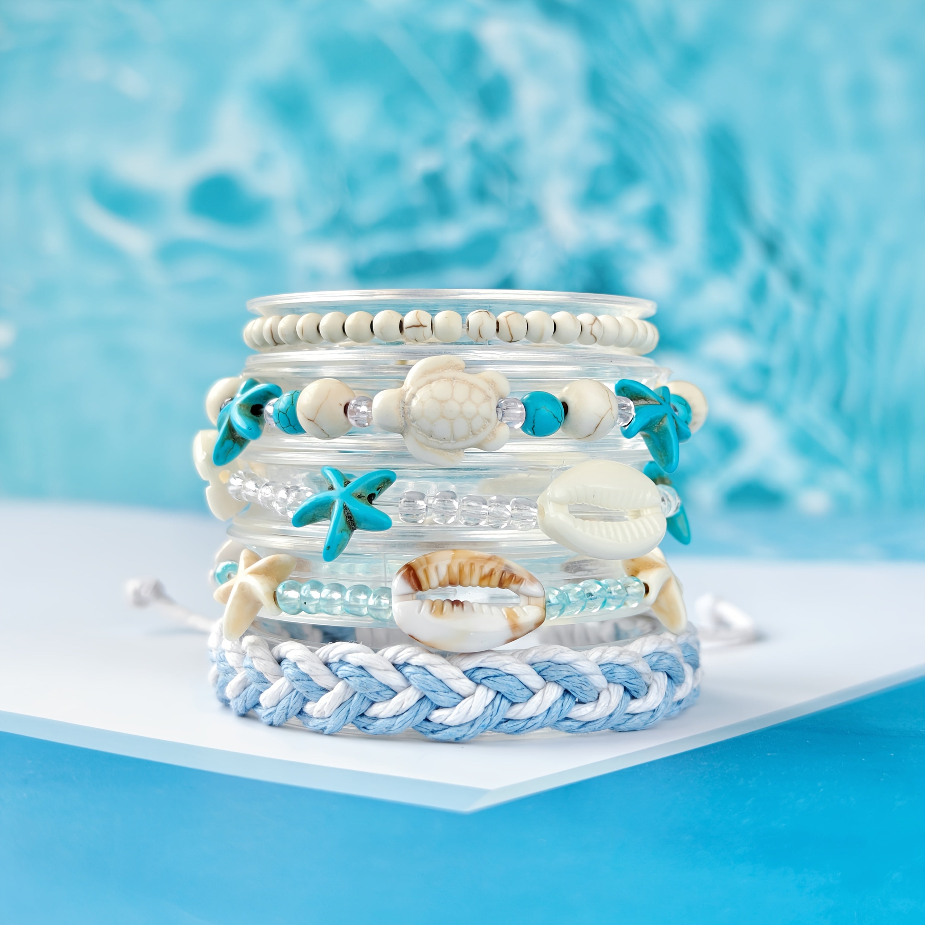 Blue & White Beachy Bracelets with Ocean Charms