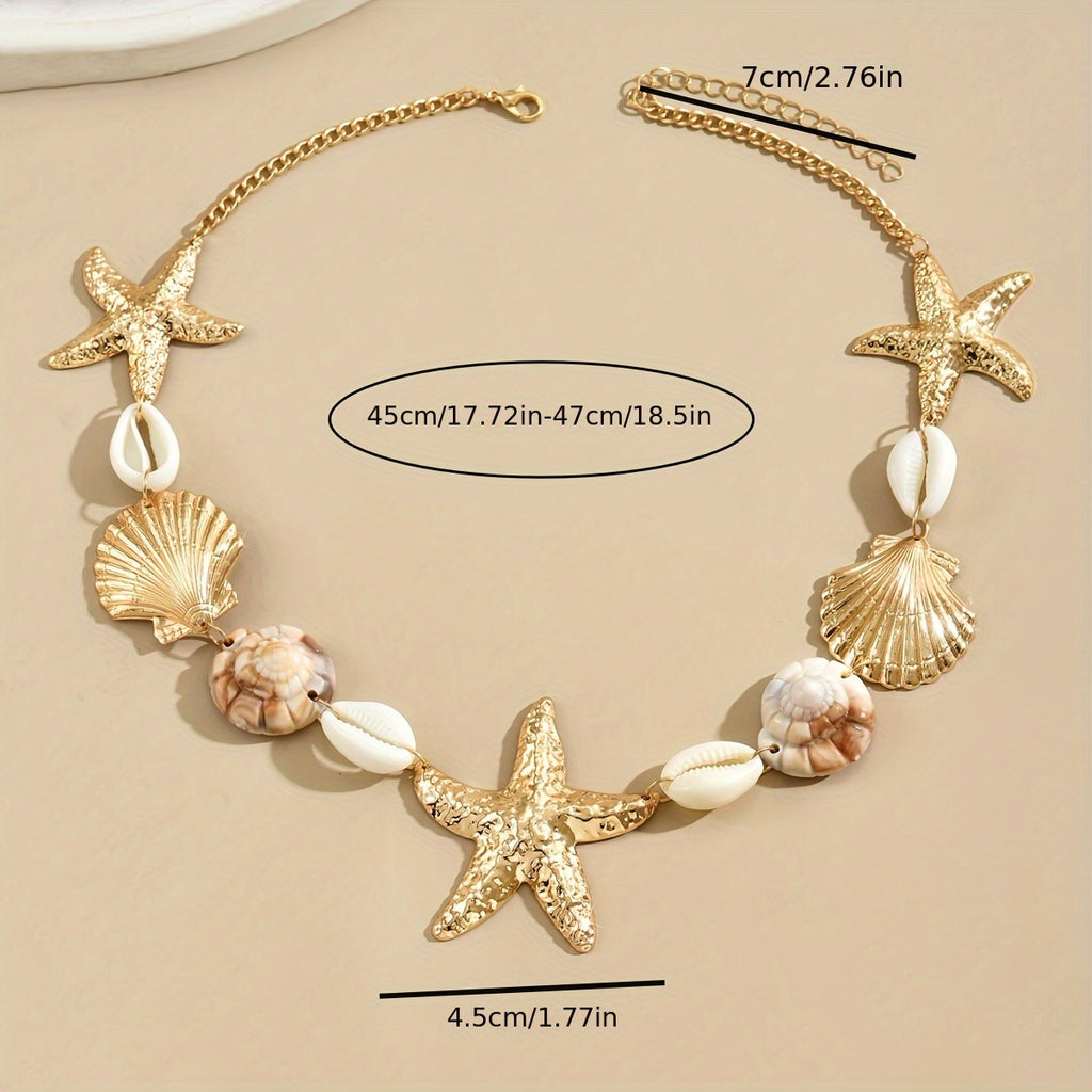 Bohemian Gold Starfish & Mixed Shell Necklace
