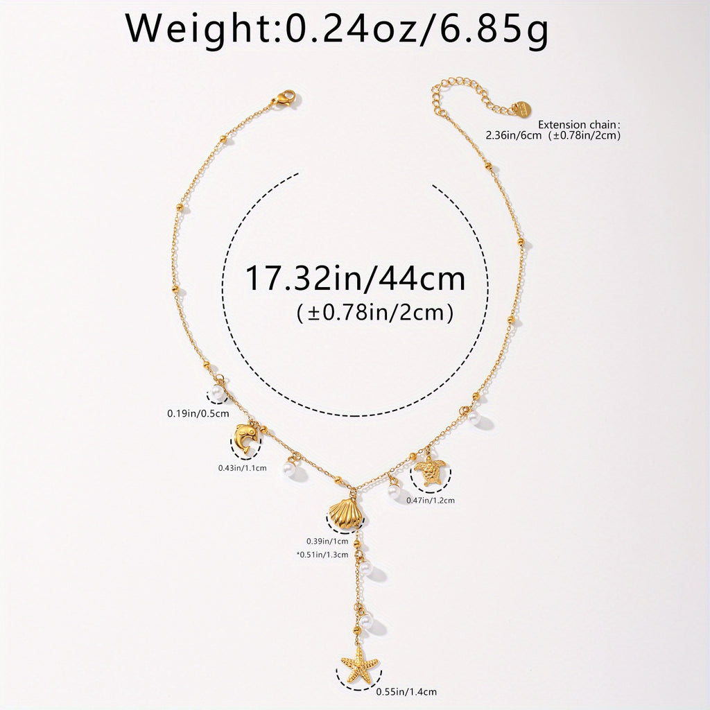 Gold-Tone Sea Charm Necklace with Pearl Drops