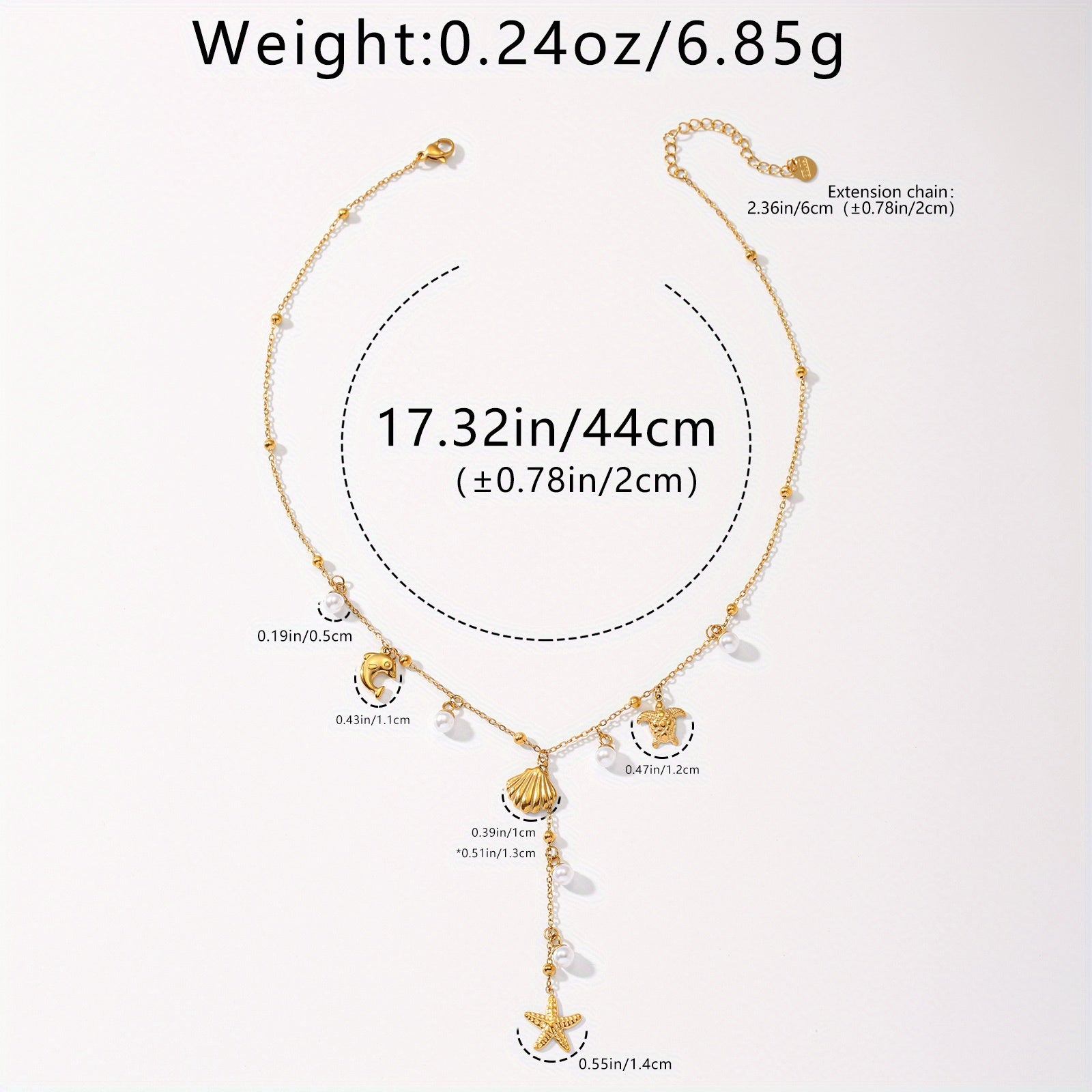 Gold-Tone Sea Charm Necklace with Pearl Drops