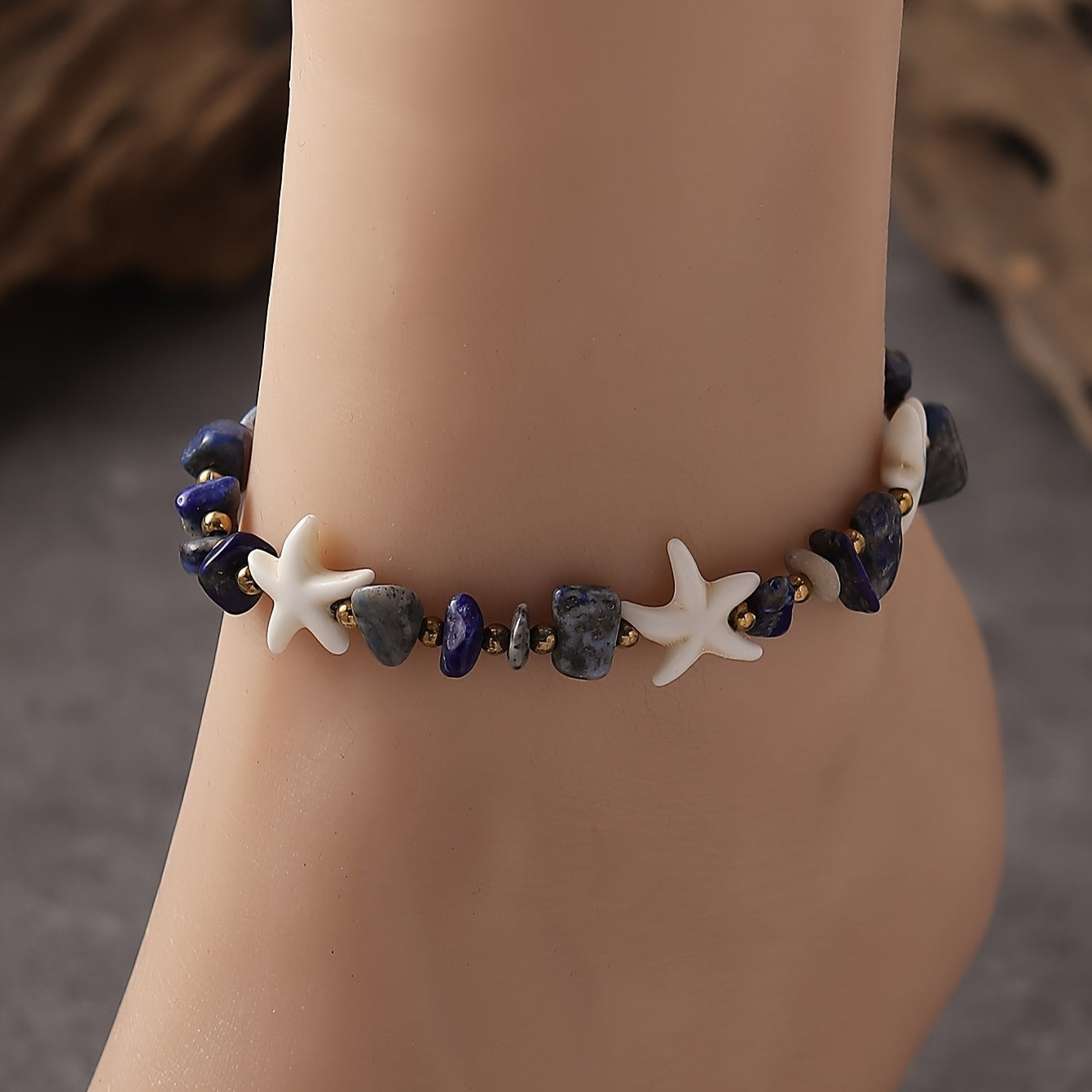 Adjustable Green Stone Starfish Anklet