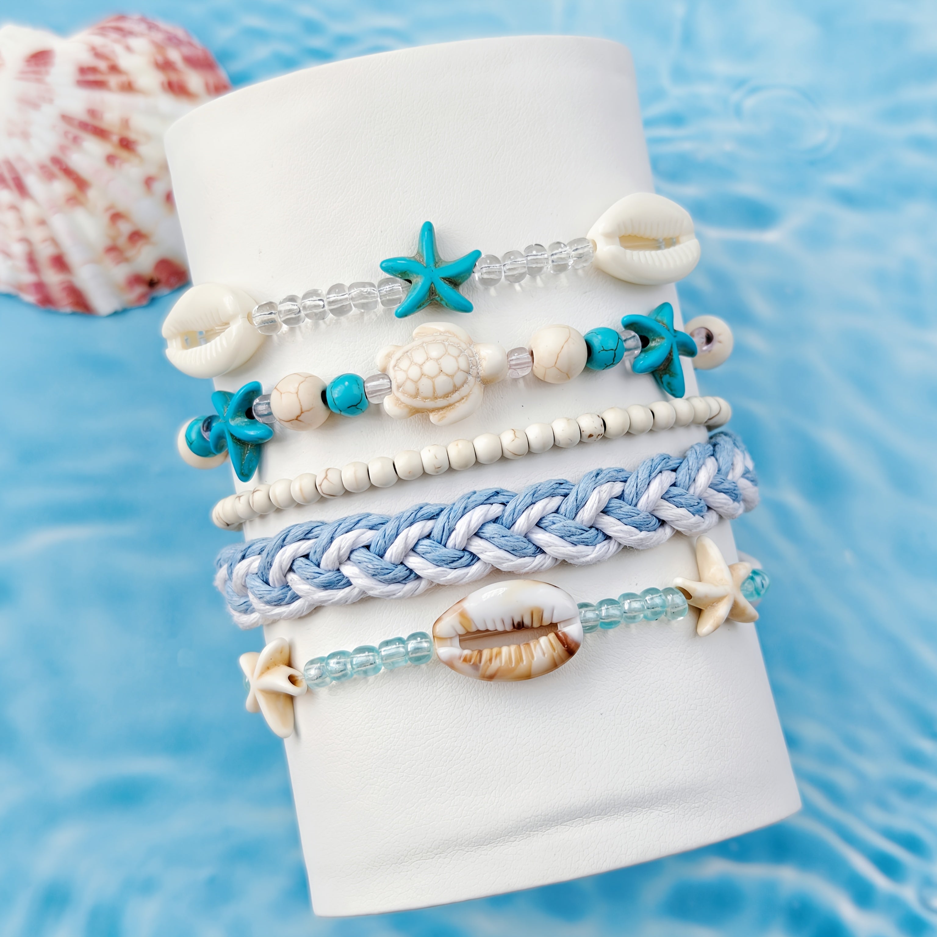 Blue & White Beachy Bracelets with Ocean Charms