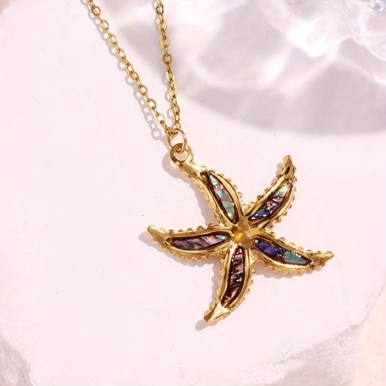 Gold Sea Life Pendant Necklaces with Shell Inlays