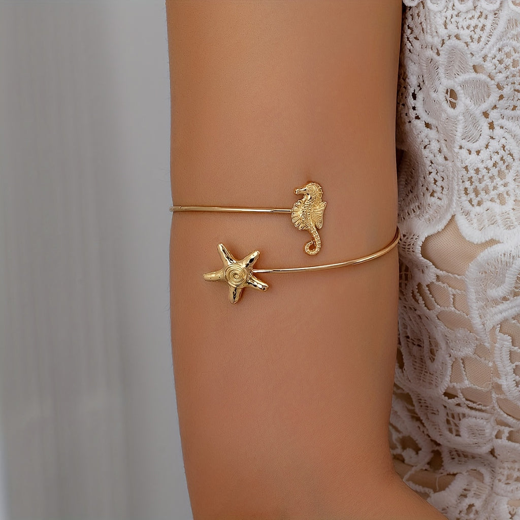 Bohemian Gold-Tone Arm Cuff with Seahorse Starfish