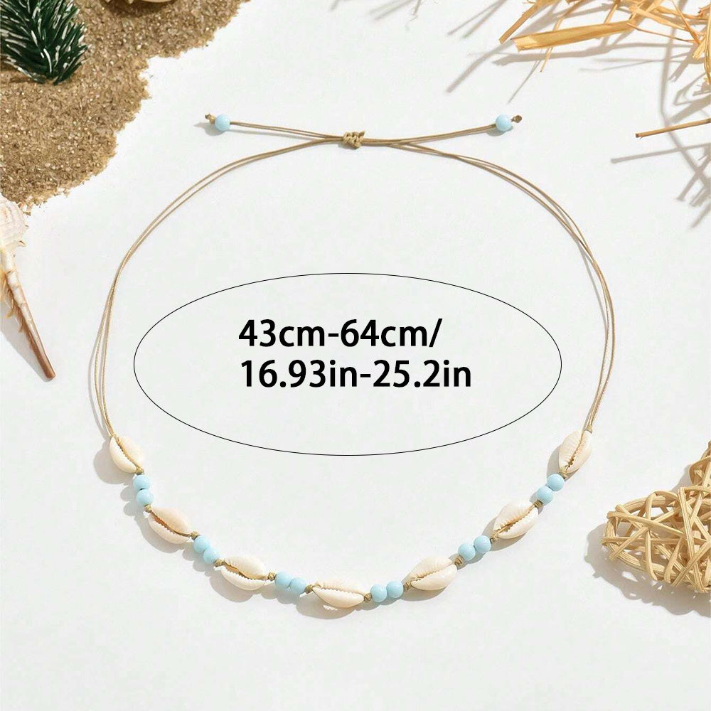 Beachy Cowrie Shell Choker with Blue Beads