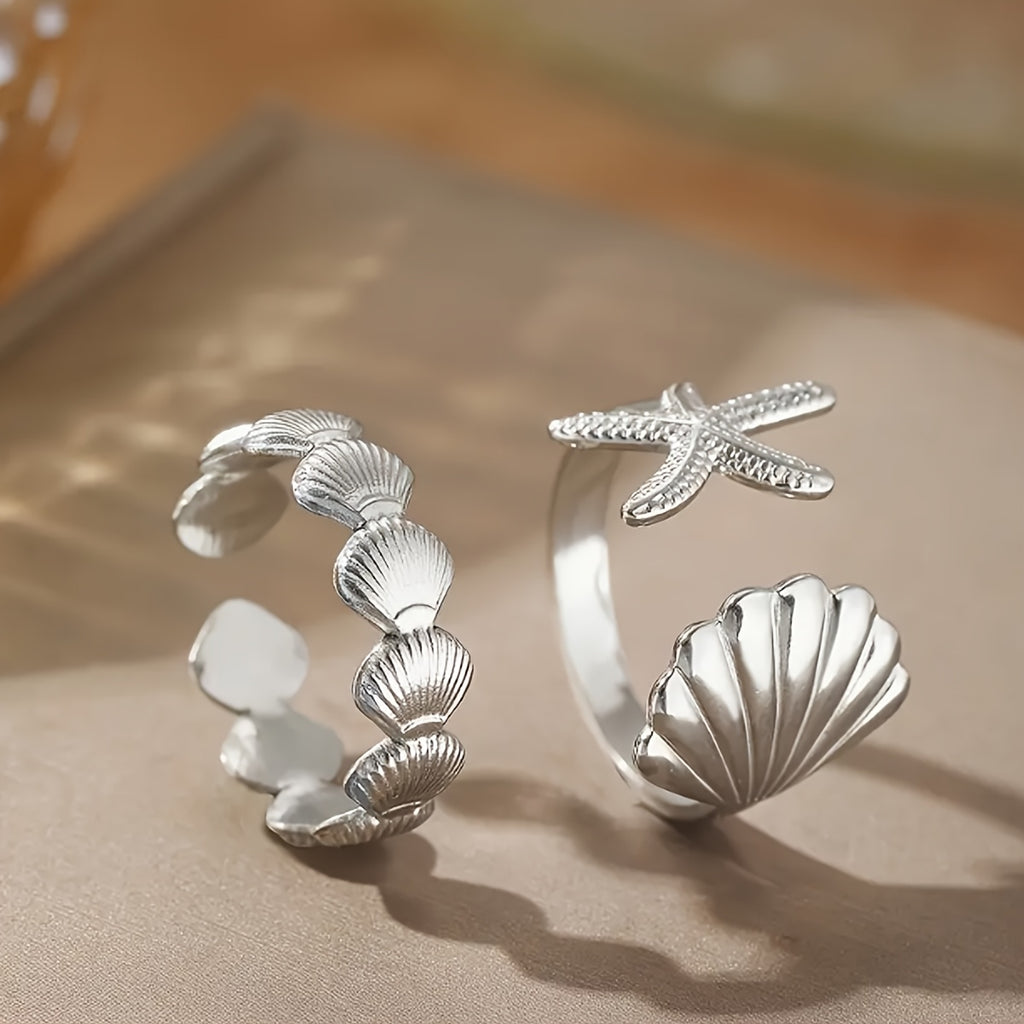 Adjustable Gold-Tone Sea Shell Starfish Rings