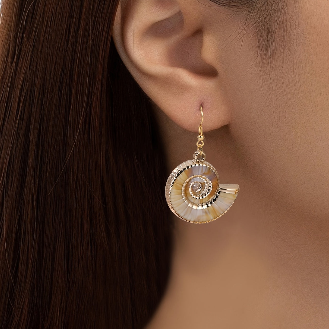 Gold-Tone Mother-of-Pearl Spiral Drop Earrings