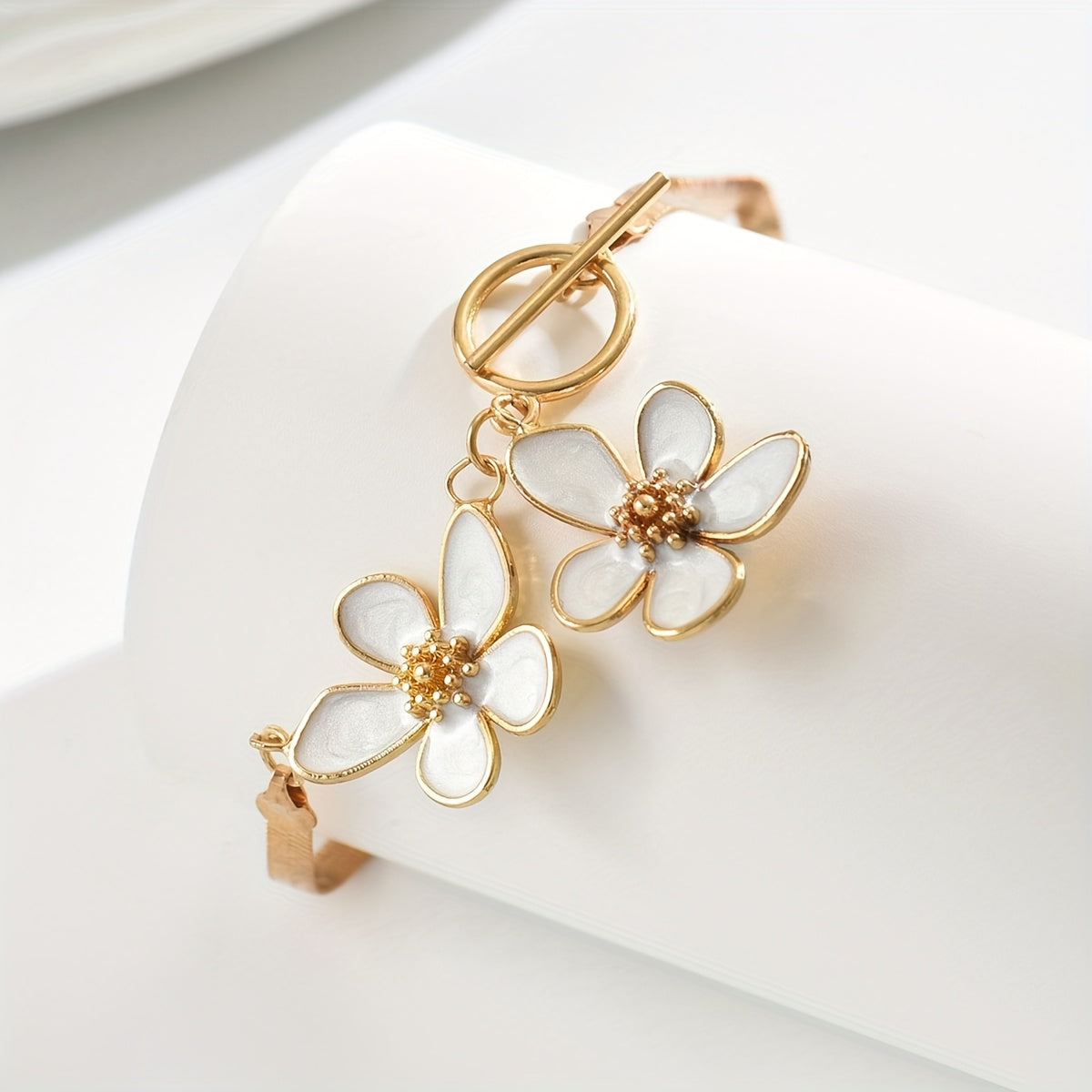 Bohemian Gold Tone Anklet with White Flower Charms