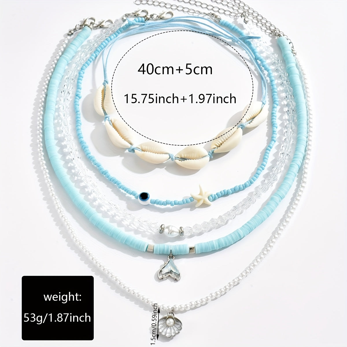 Beachy Layered Choker Set with Shells & Mermaid Tail
