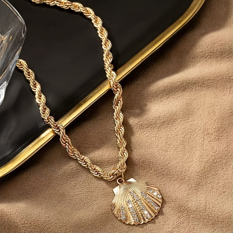 Gold-Tone Rope Chain Necklace with Crystal Shell