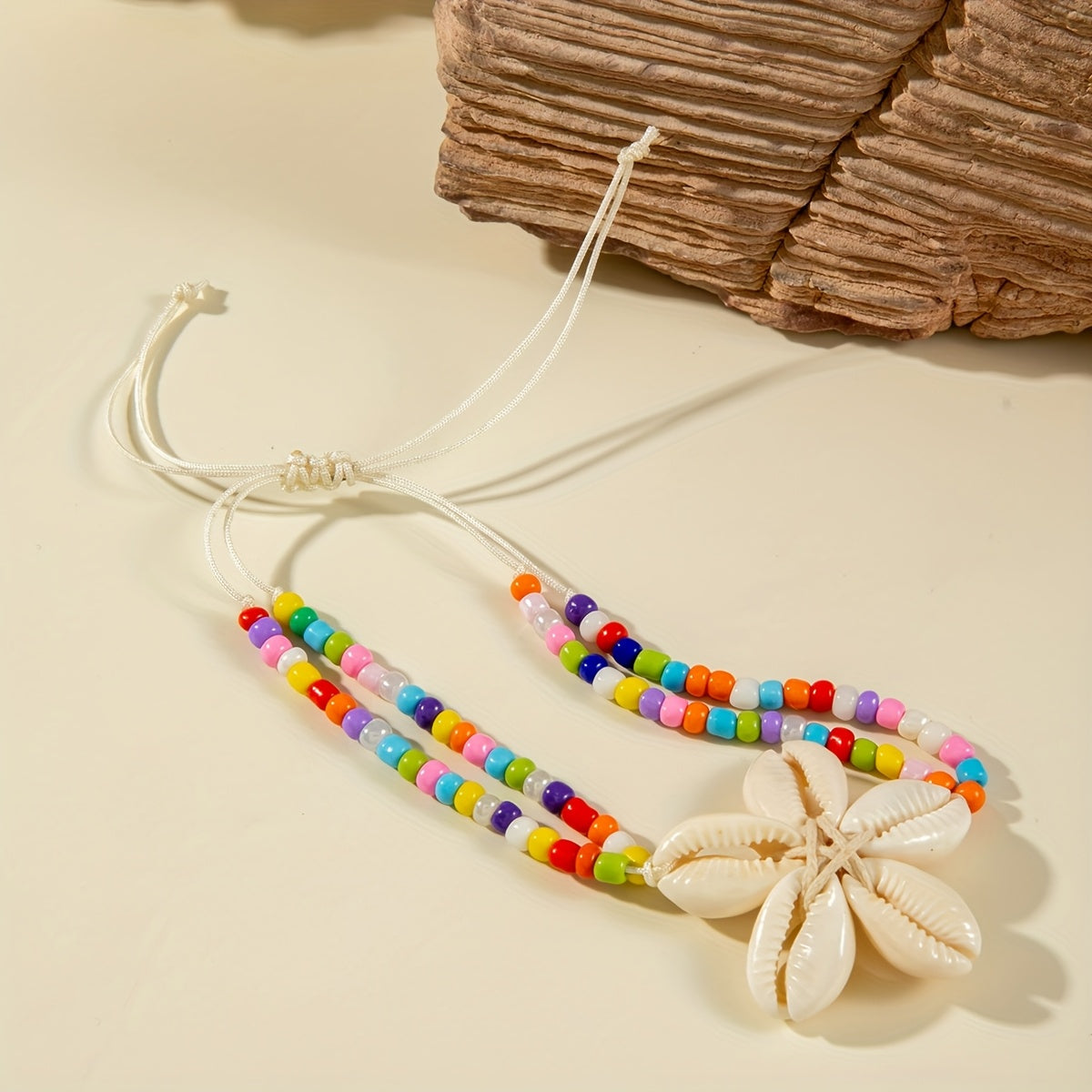 Bohemian Black Bead Anklet with Cowrie Shell Flower