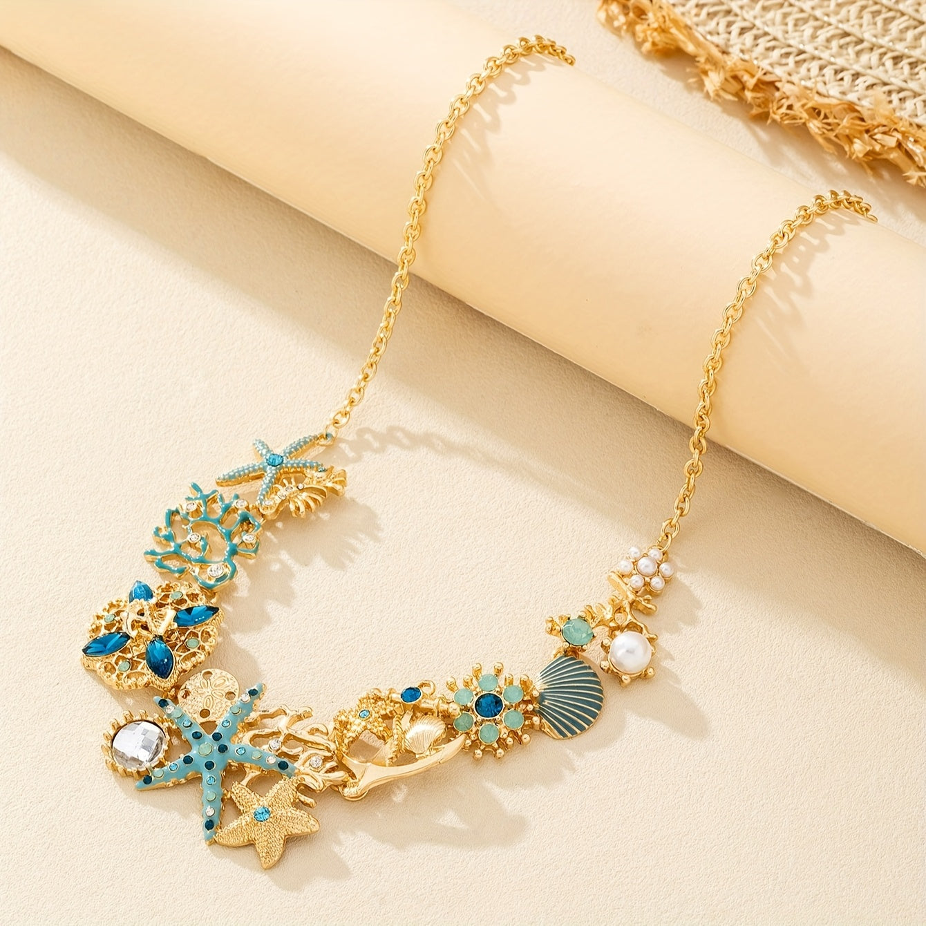 Bohemian Sea Life Gold Tone Statement Necklace