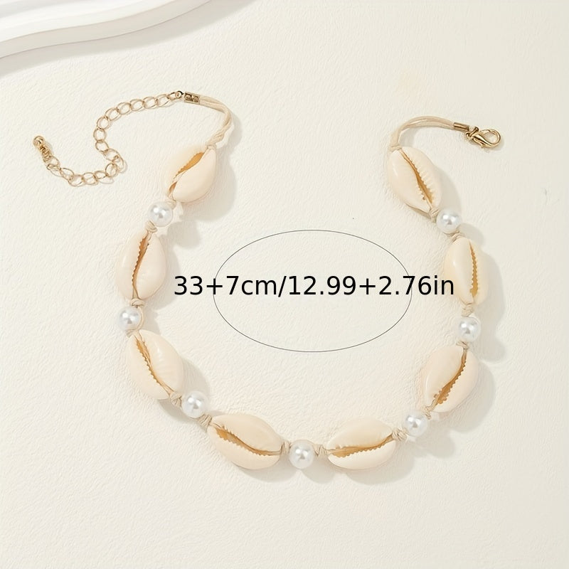 Boho Cowrie Shell and Pearl Choker Necklace