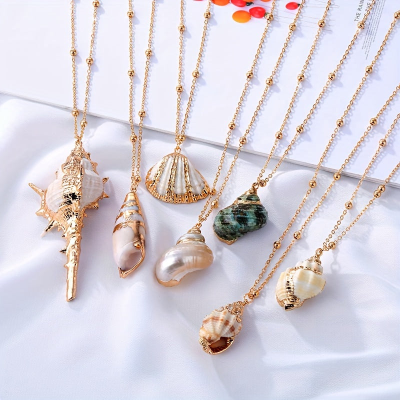 Gold Beaded Chain Natural Seashell Necklaces