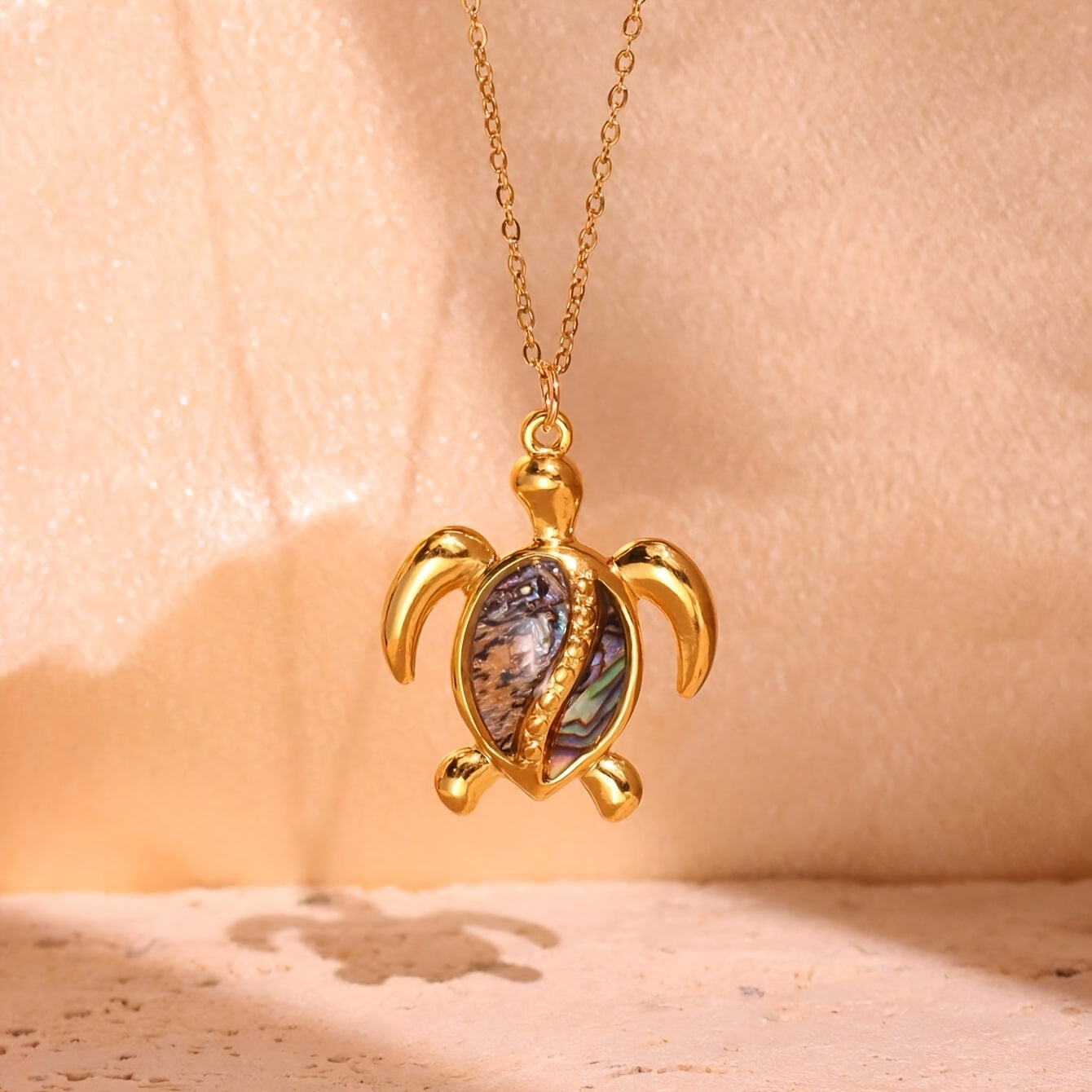 Gold Sea Life Pendant Necklaces with Shell Inlays