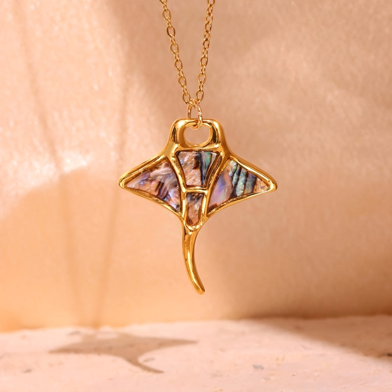 Gold Sea Life Pendant Necklaces with Shell Inlays