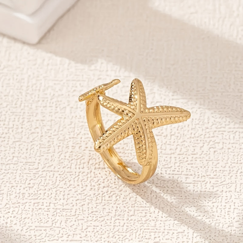 Gold Two Starfish Adjustable Ring