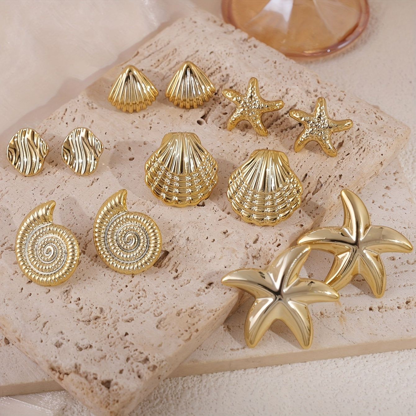 Gold Ocean Inspired Multi-Pair Earring Set