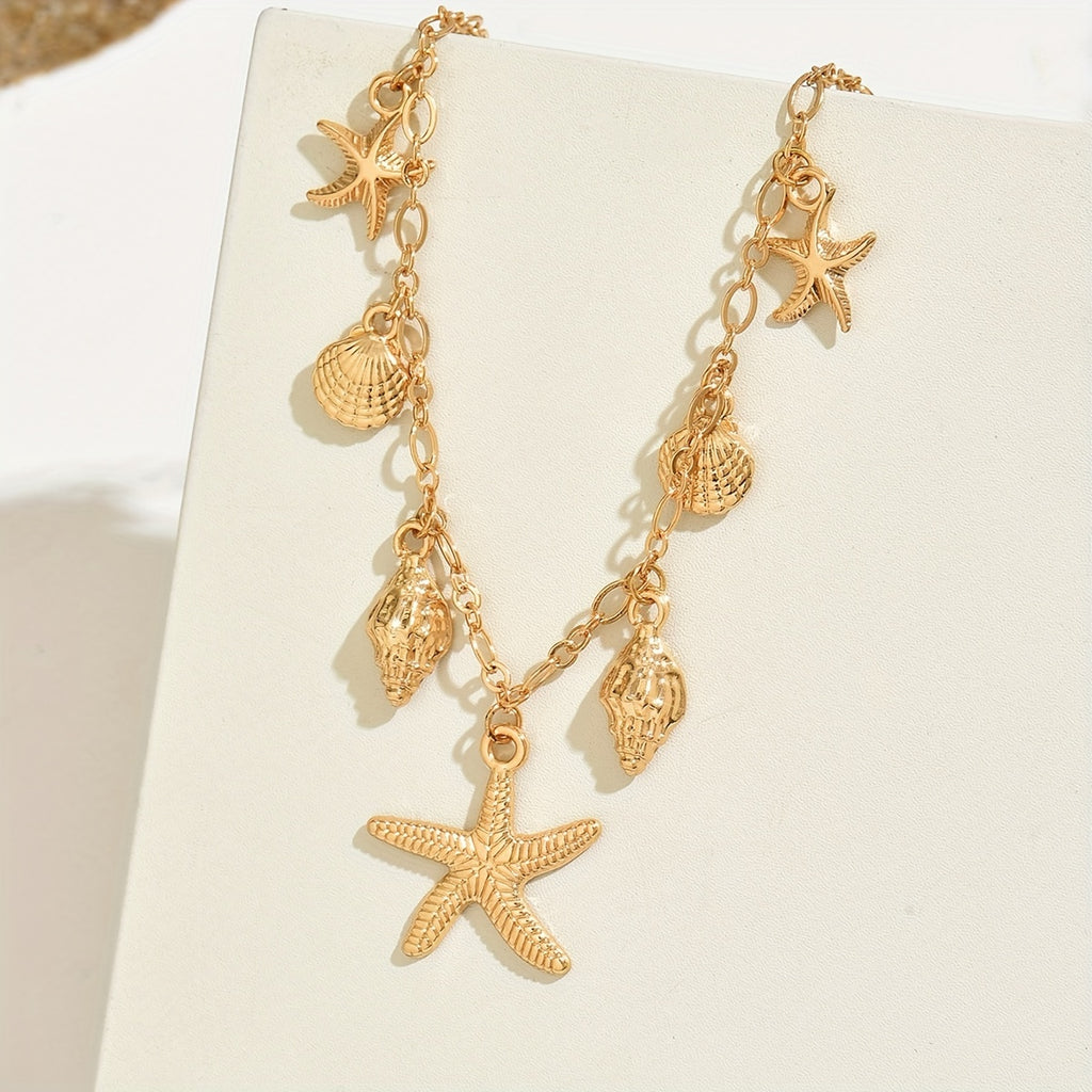 Boho Starfish & Shell Multi-Pendant Necklace