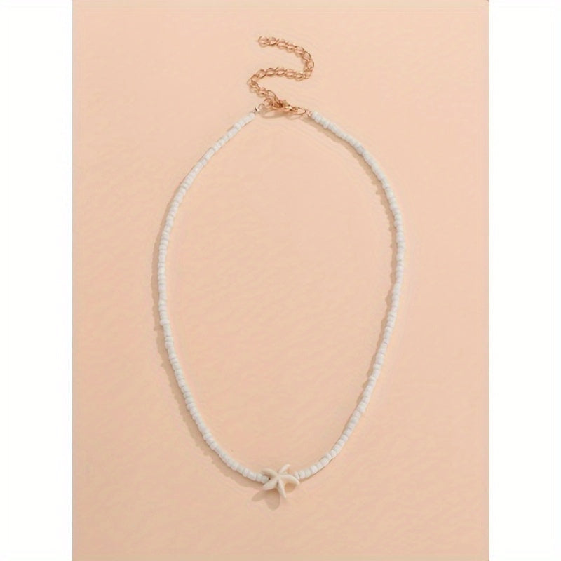 White Beaded Choker with Starfish Charm