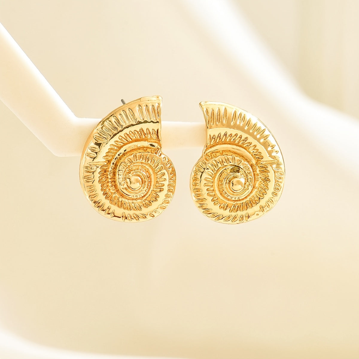 Gold Textured Nautilus Shell Stud Earrings